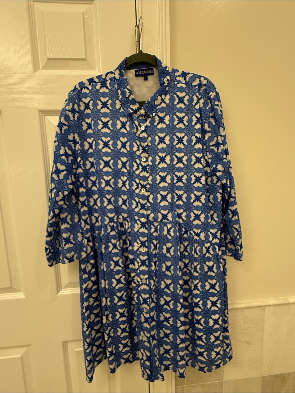 Blue Patterned Button-Front Women’s Dress